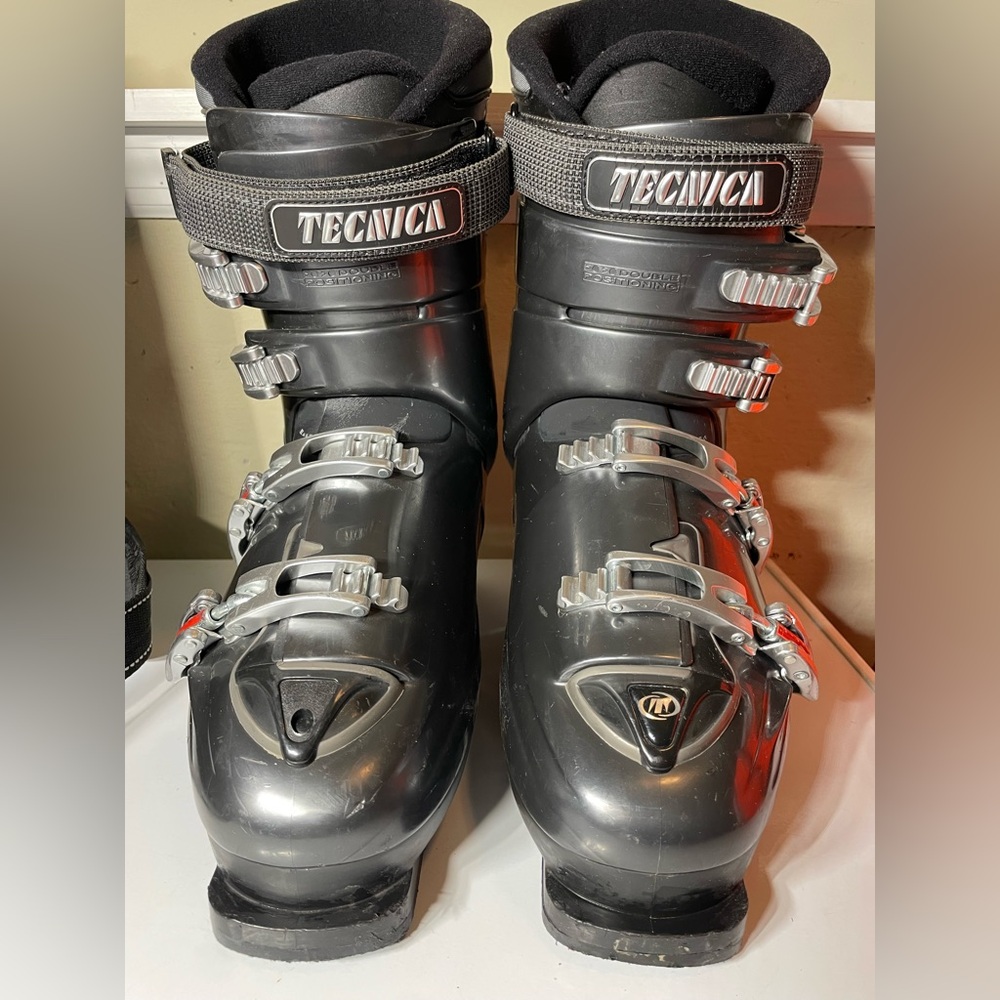 Tecnica Charcoal Ski Boots with Silver Buckles